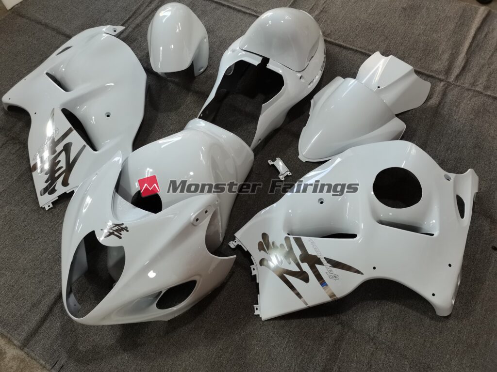 White Gloss OEM Style with Silver Decals ABS fairings for Suzuki GSXR 1300 1997 - 2007 - premium OEM fit kit by Monster Fairings