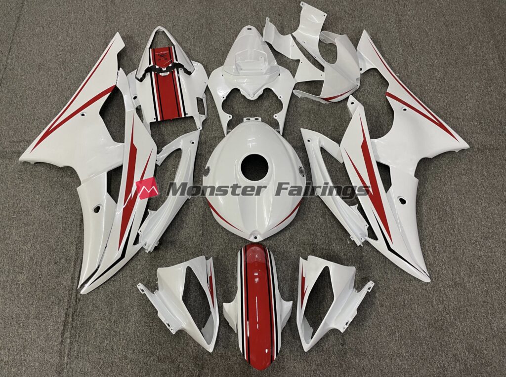 Yamaha R6 2008 - 2016 Gloss White Red ABS fairings - custom motorcycle bodywork kit by Monster Fairings