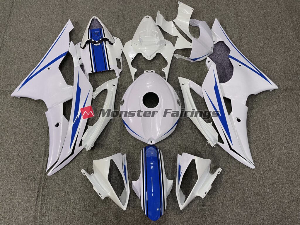 Yamaha R6 2008 - 2016 Gloss White Blue ABS fairings - custom motorcycle bodywork kit by Monster Fairings
