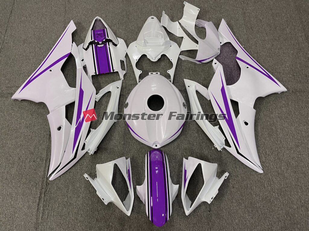 Yamaha R6 2008 - 2016 Gloss White Purple ABS fairings - custom motorcycle bodywork kit by Monster Fairings