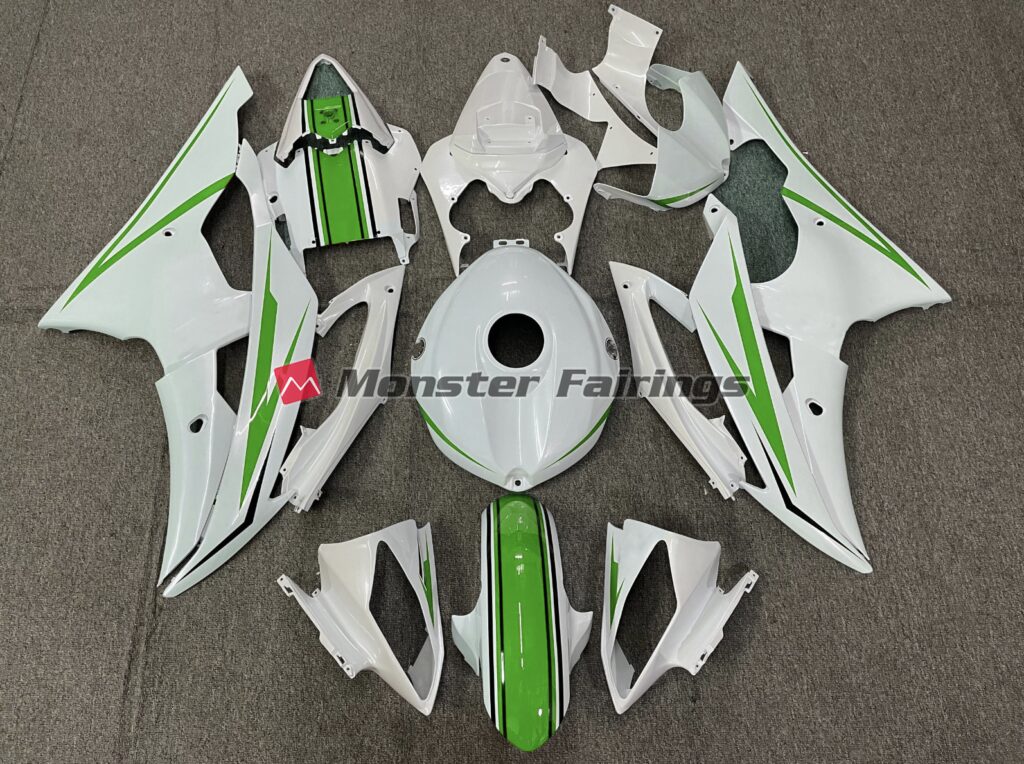 Yamaha R6 2008 - 2016 Gloss White Green ABS fairings - custom motorcycle bodywork kit by Monster Fairings