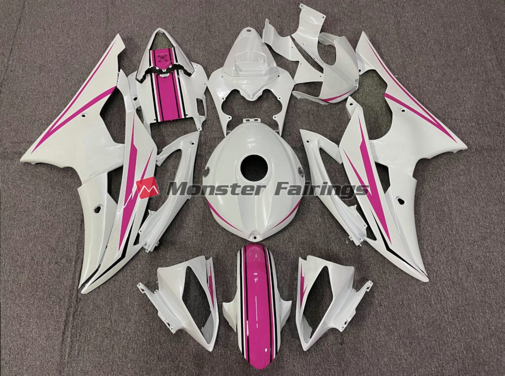 Yamaha R6 2008 - 2016 Gloss White Pink ABS fairings - custom motorcycle bodywork kit by Monster Fairings