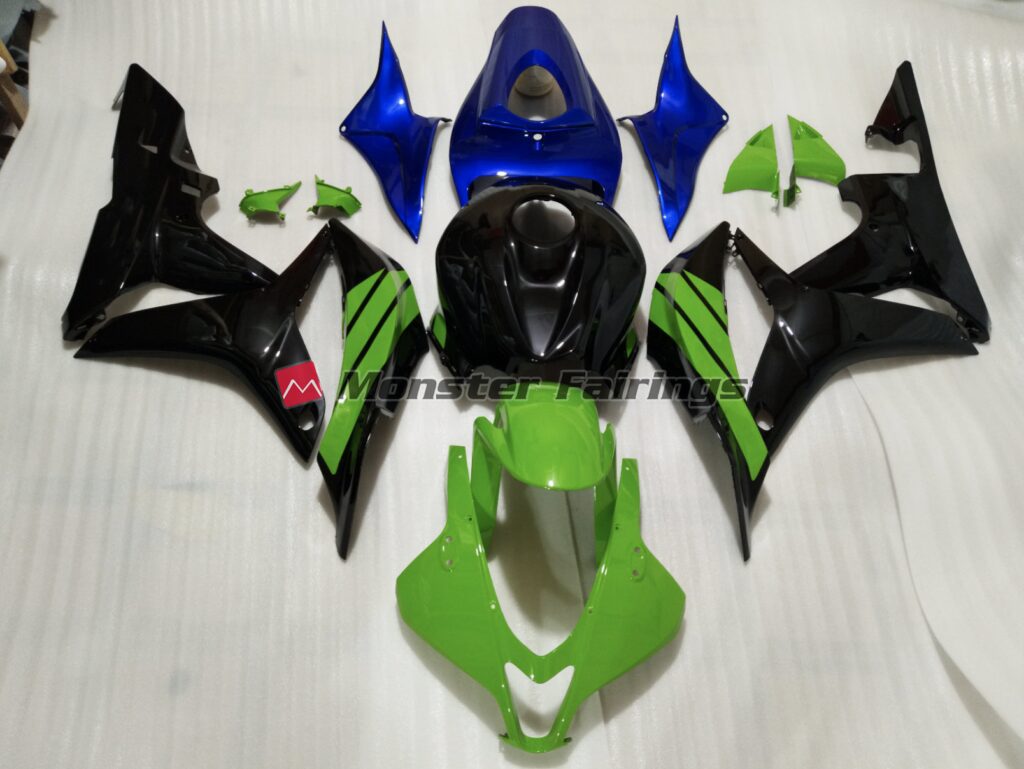 Honda CBR600RR 2007 - 2008 Gloss Black Green Blue Accents ABS fairings - custom motorcycle bodywork kit by Monster Fairings