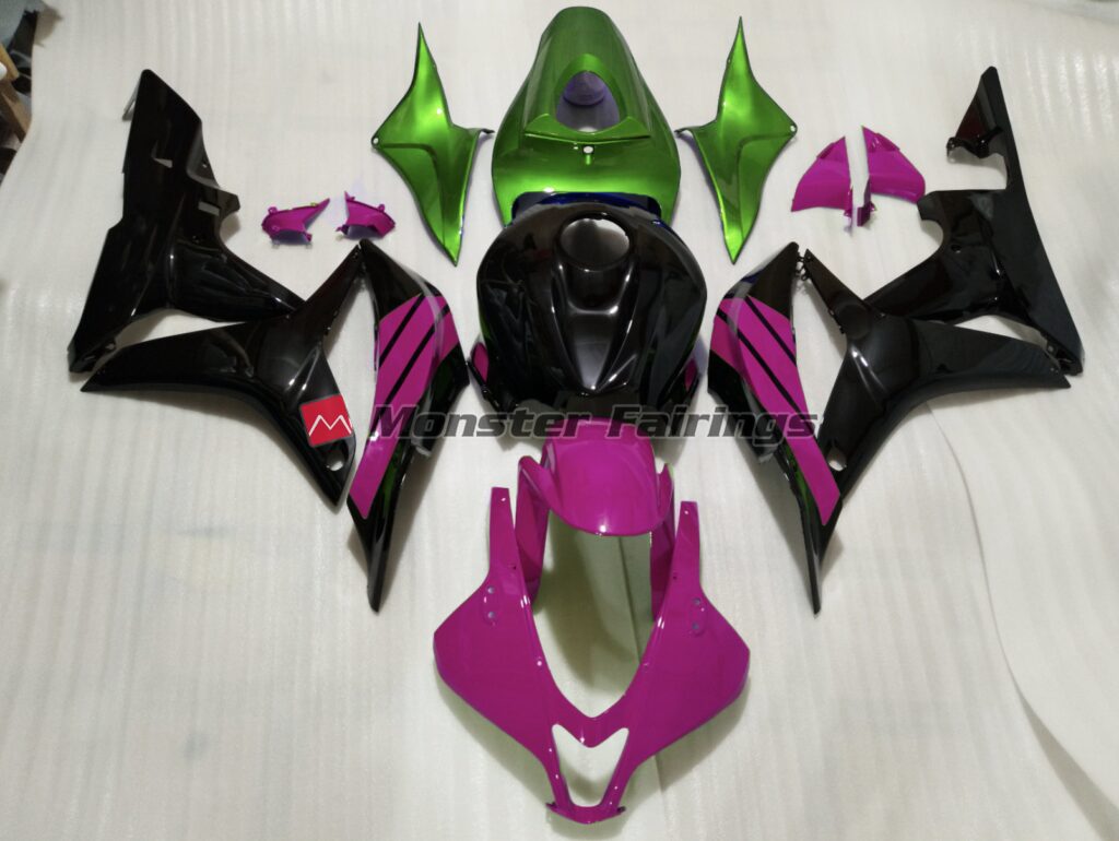 Honda CBR600RR 2007 - 2008 Gloss Black Pink Green Accents ABS fairings - custom motorcycle bodywork kit by Monster Fairings
