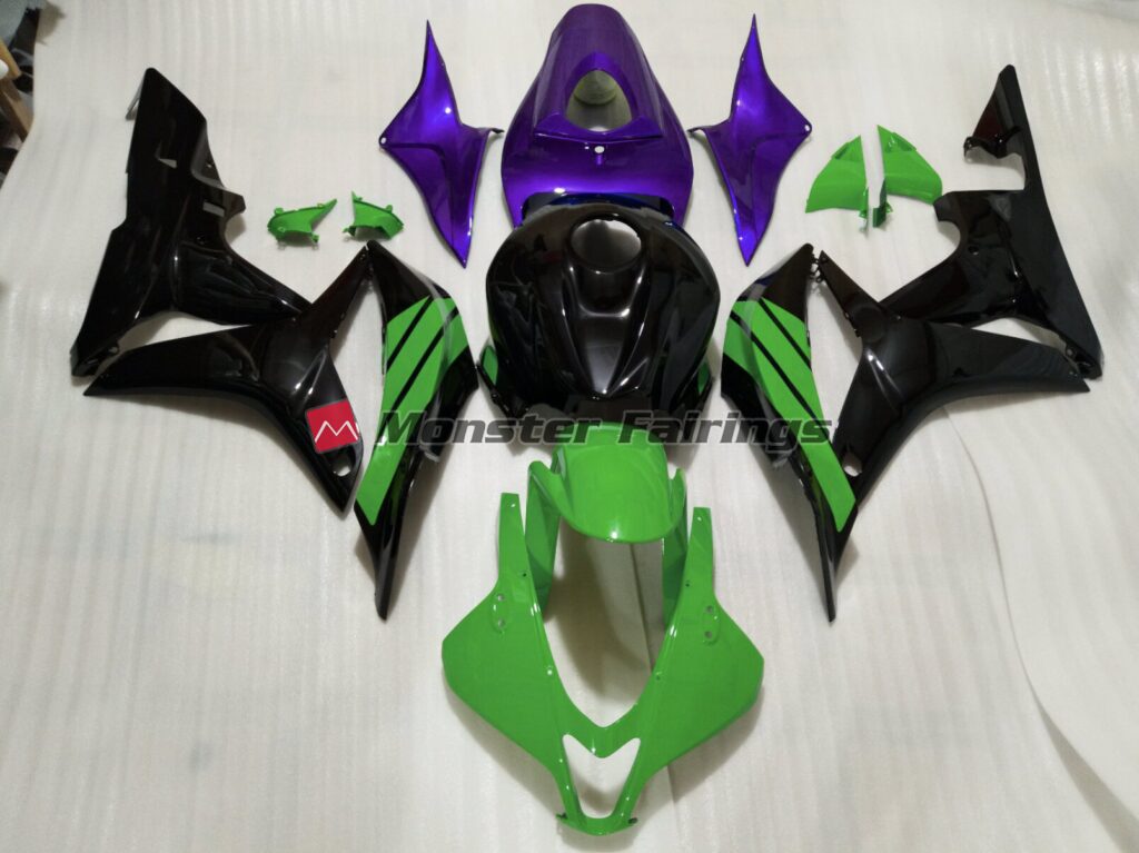 Honda CBR600RR 2007 - 2008 Gloss Black Green Purple Accents ABS fairings - custom motorcycle bodywork kit by Monster Fairings