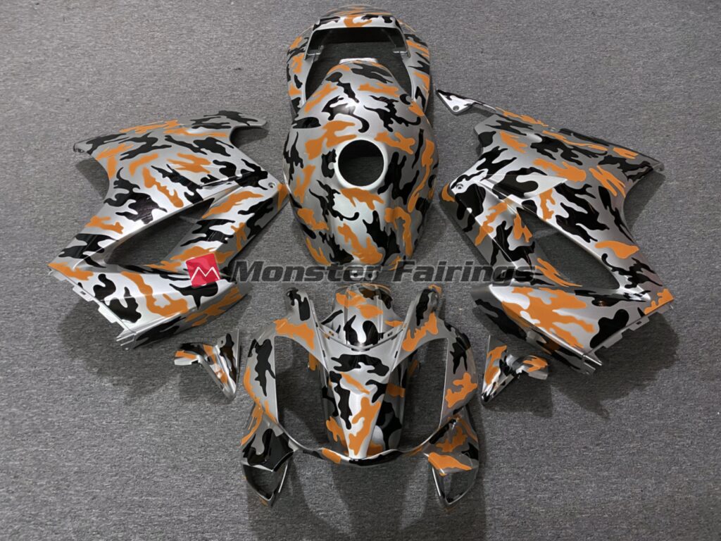Honda VFR800 2002 - 2012 Gloss Orange Camo ABS fairings - custom motorcycle bodywork kit by Monster Fairings