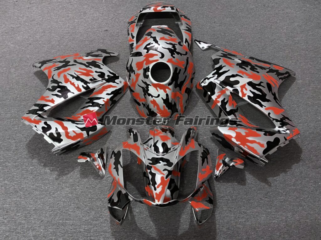 Honda VFR800 2002 - 2012 Gloss Red Camo ABS fairings - custom motorcycle bodywork kit by Monster Fairings