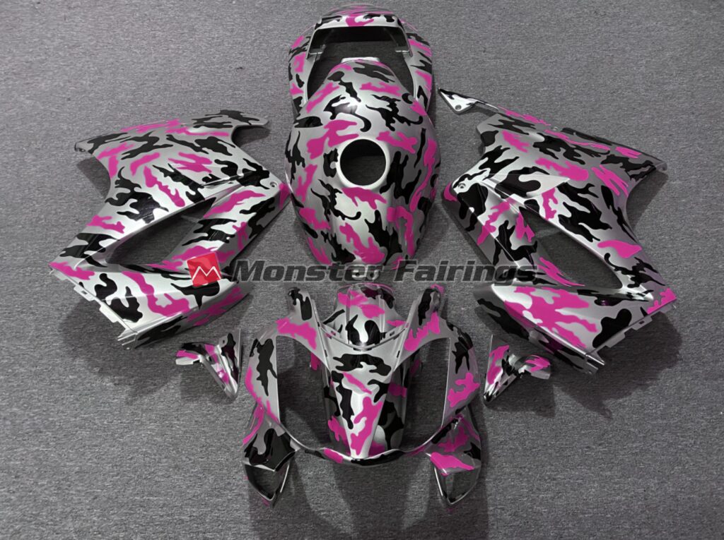 Honda VFR800 2002 - 2012 Gloss Silver & Pink Camo ABS fairings - custom motorcycle bodywork kit by Monster Fairings