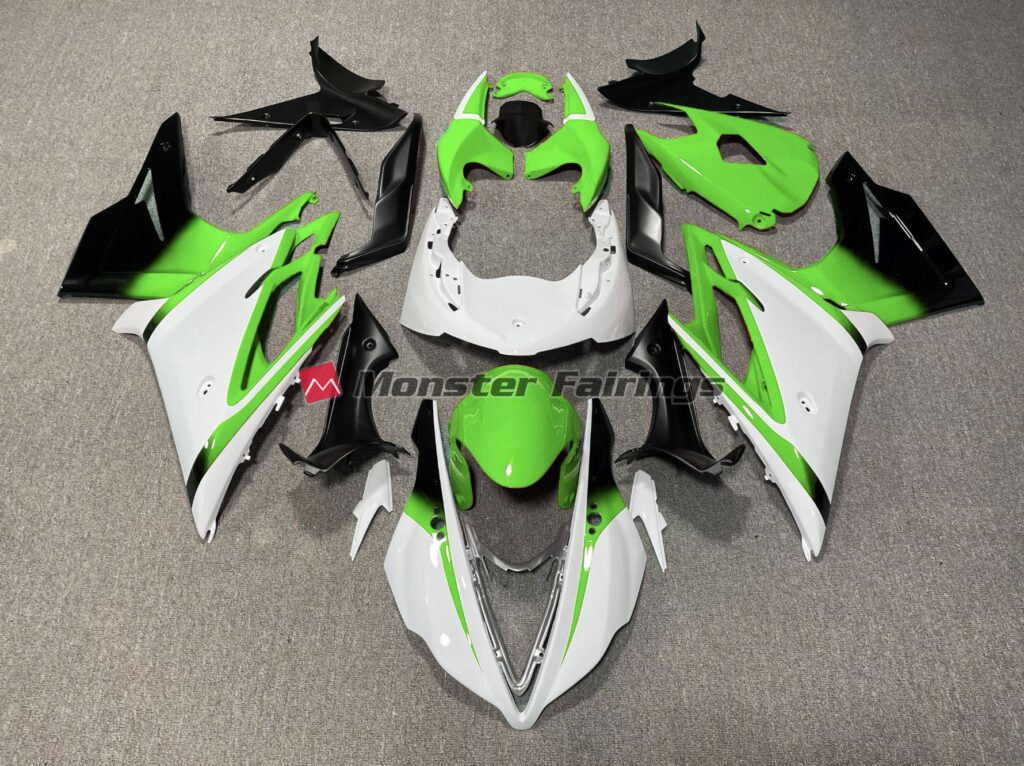 Triumph Daytona 675 2013 - 2017 Gloss White Green ABS fairings - custom motorcycle bodywork kit by Monster Fairings