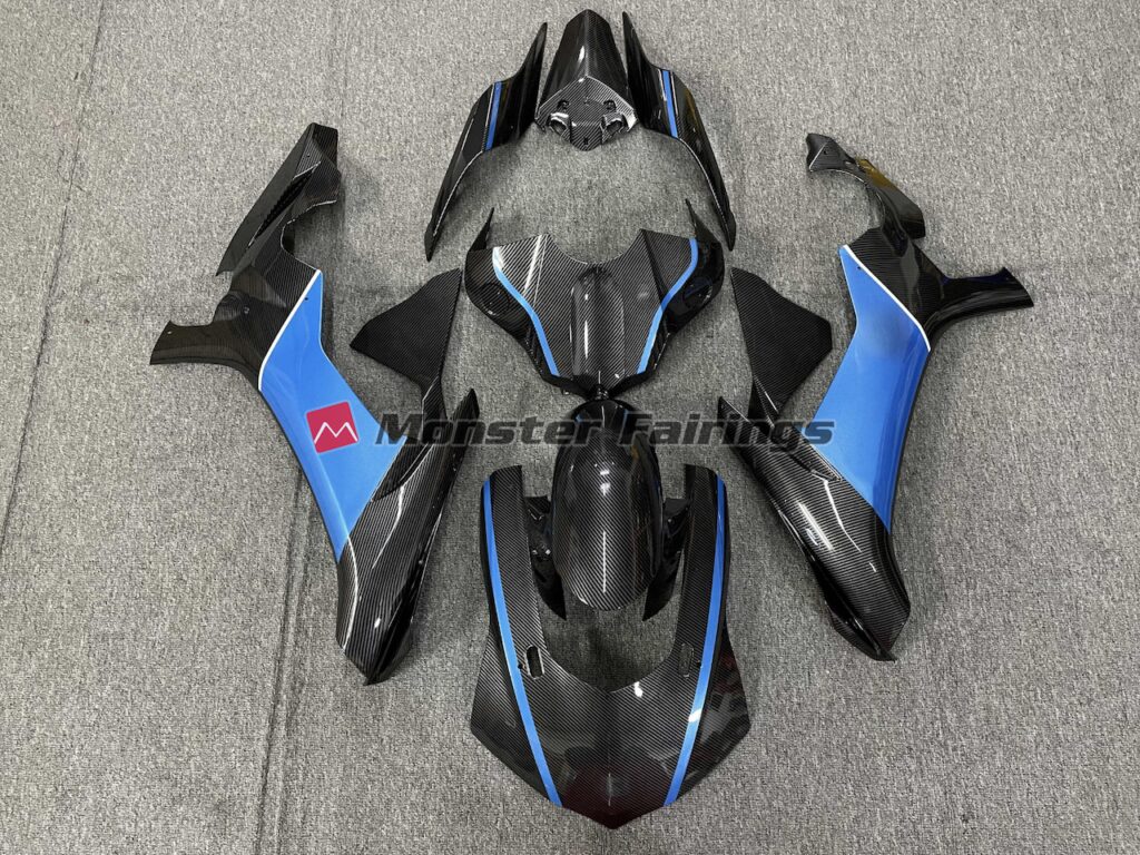 Yamaha R1 2015 - 2019 Carbon Fiber Style Light Blue ABS fairings - custom motorcycle bodywork kit by Monster Fairings