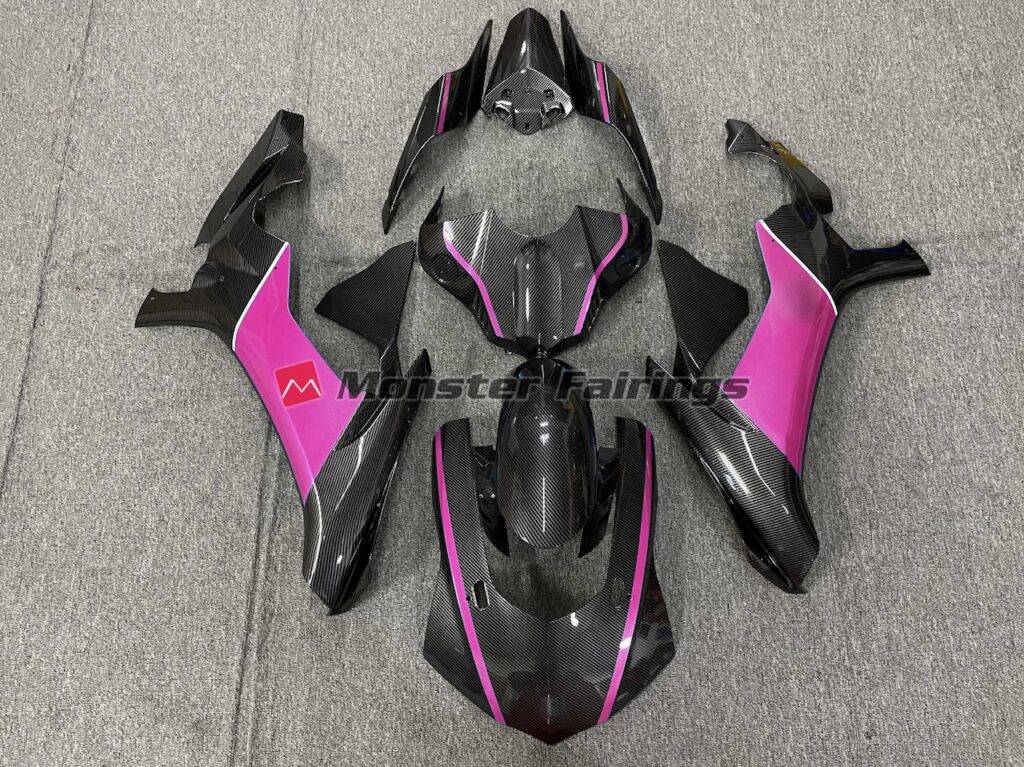 Yamaha R1 2015 - 2019 Carbon Fiber Style Pink ABS fairings - custom motorcycle bodywork kit by Monster Fairings