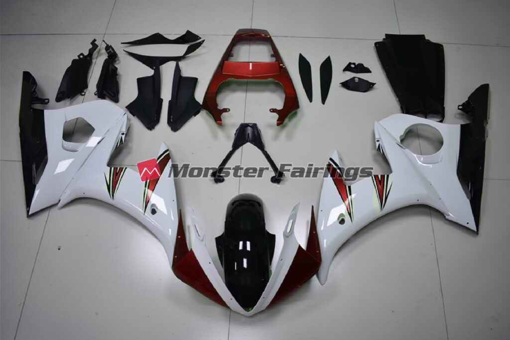 Yamaha R6 2003 - 2004 Gloss White Red Accents ABS fairings - custom motorcycle bodywork kit by Monster Fairings