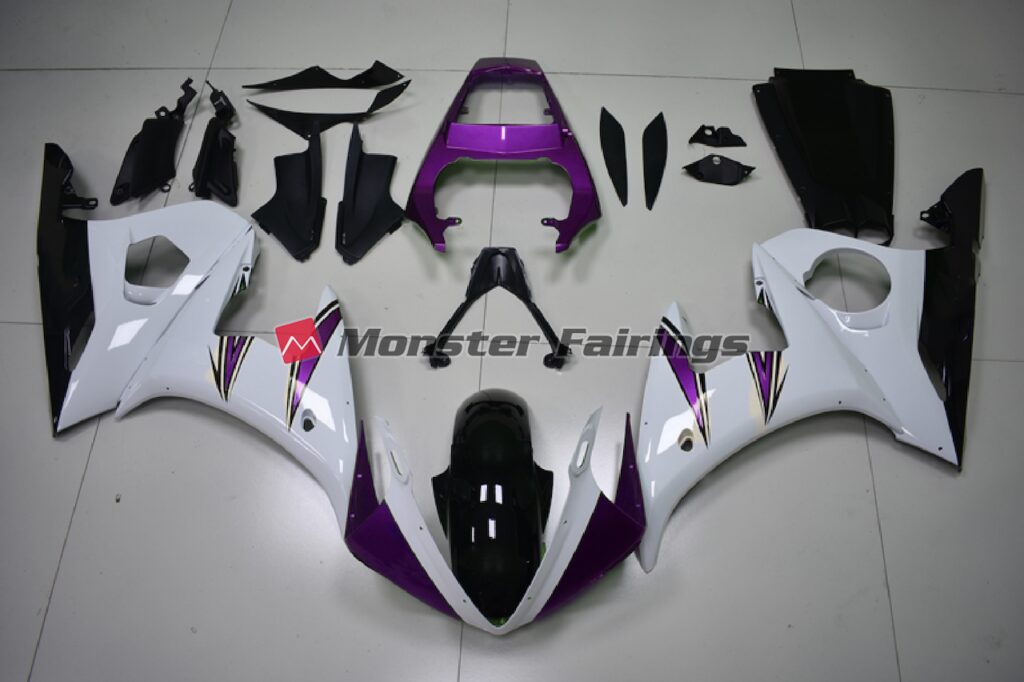 Yamaha R6 2003 - 2004 Gloss White Purple Accents ABS fairings - custom motorcycle bodywork kit by Monster Fairings