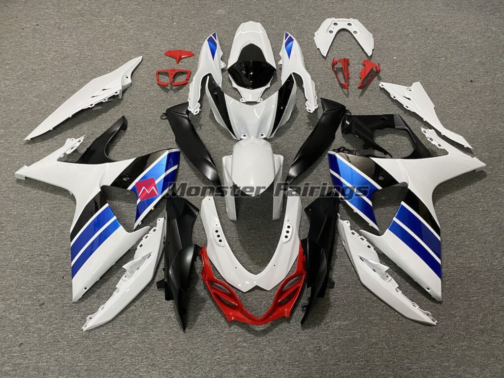 Suzuki GSXR 1000 2009 - 2016 Gloss White Blue Black Red ABS fairings - custom motorcycle bodywork kit by Monster Fairings