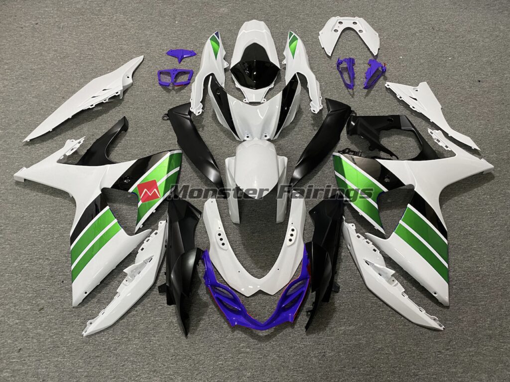 Suzuki GSXR 1000 2009 - 2016 Gloss White Green Black Purple ABS fairings - custom motorcycle bodywork kit by Monster Fairings