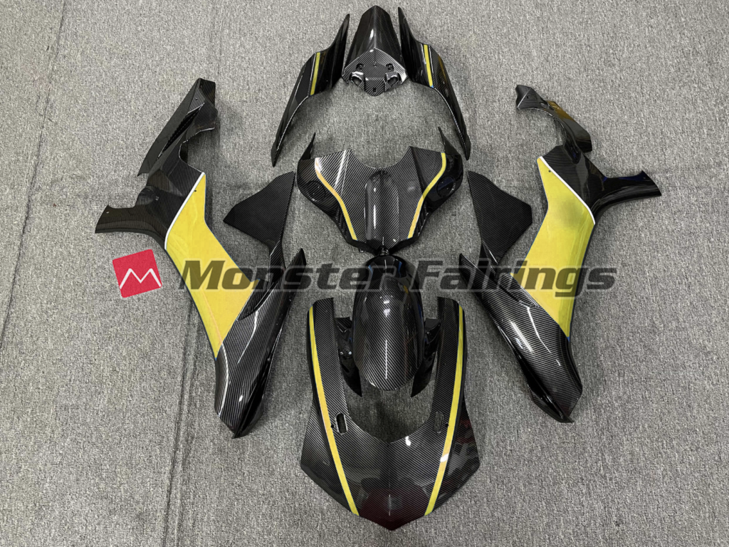 Yamaha R1 2015 - 2019 Carbon Fiber Style Yellow ABS fairings - custom motorcycle bodywork kit by Monster Fairings