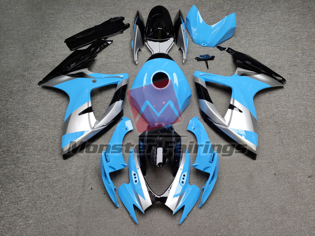 Suzuki GSXR 600 - 750 2006 - 2007 Gloss Light Blue Black & Silver ABS fairings - custom motorcycle bodywork kit by Monster Fairings