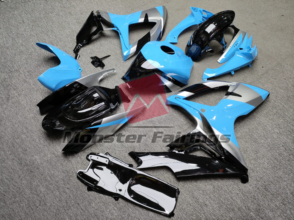 2006 - 2007 Suzuki GSXR 600 - 750 Gloss Light Blue Black & Silver fairing set - ABS injection, custom painted by Monster Fairings