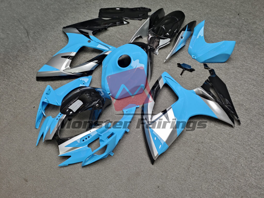 Suzuki GSXR 600 - 750 custom ABS fairings 2006 - 2007 in Gloss Light Blue Black & Silver - durable replacement kit, Monster Fairings