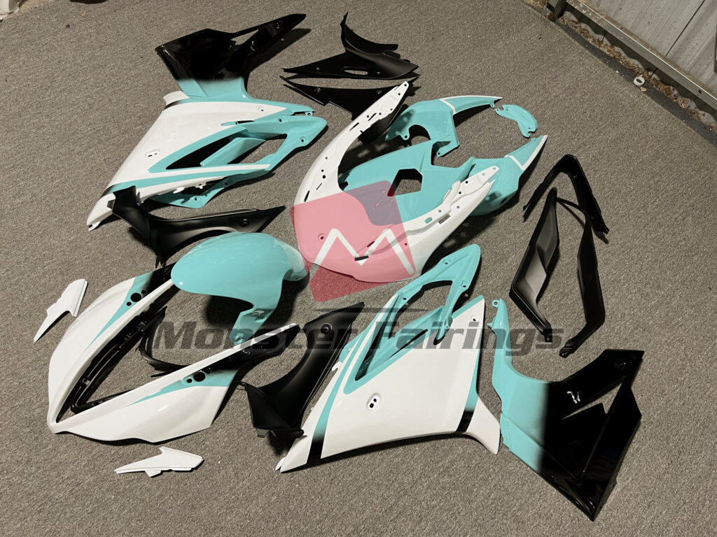 Gloss White & Teal ABS fairings for Triumph Daytona 675 2013 - 2017 - premium OEM fit kit by Monster Fairings