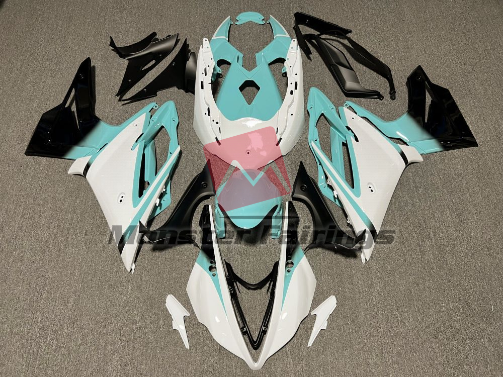 Triumph Daytona 675 2013 - 2017 Gloss White & Teal ABS fairings - custom motorcycle bodywork kit by Monster Fairings
