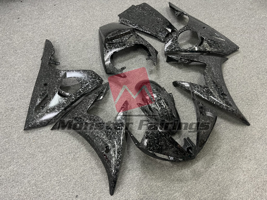 Gloss Forged Carbon Fiber Style ABS fairings for Yamaha R6 2003 - 2004 - premium OEM fit kit by Monster Fairings