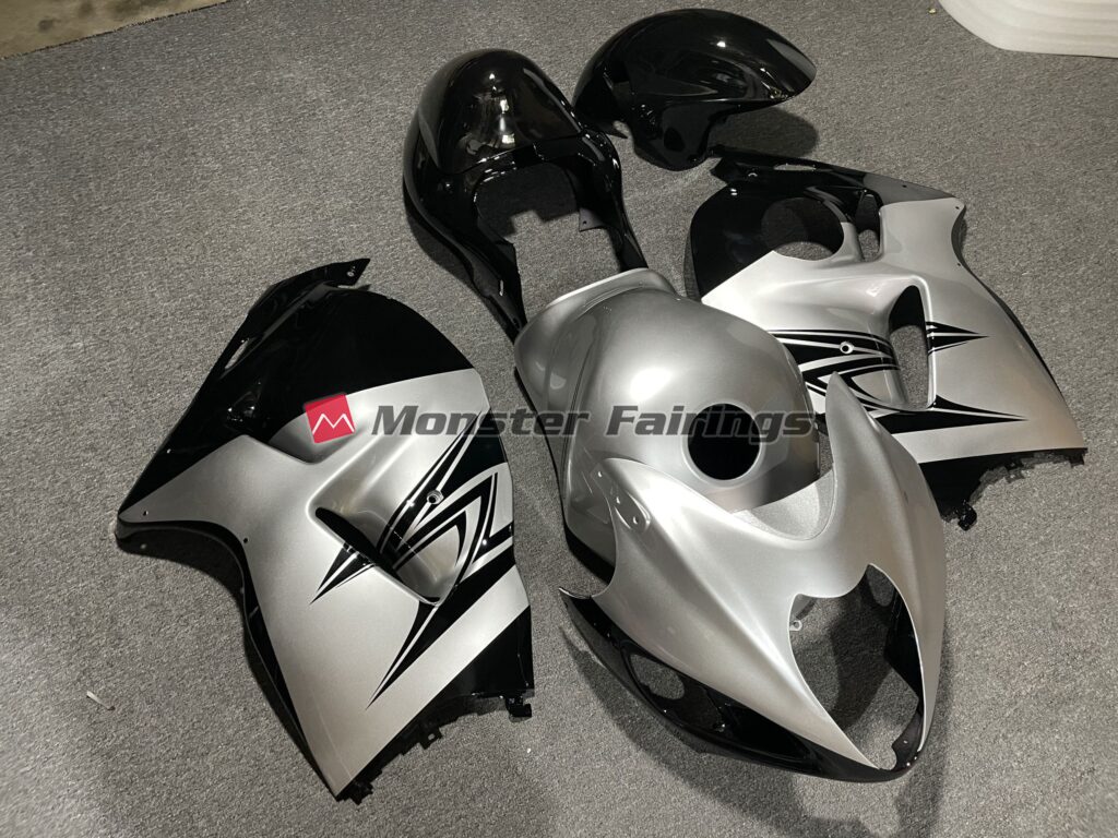 Suzuki GSXR1300 custom ABS fairings 1997 - 2007 in Silver Black - durable replacement kit, Monster Fairings