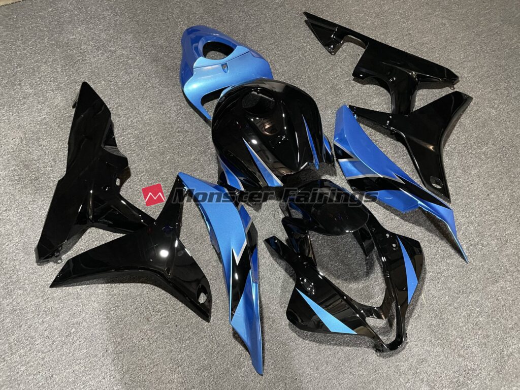 Honda CBR600RR custom ABS fairings 2007 - 2008 in Gloss Black Light Blue - durable replacement kit, Monster Fairings