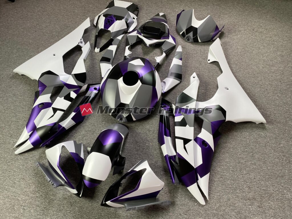 Yamaha R6 custom ABS fairings 2008 - 2016 in Gloss Mystic Purple Snow Camo - durable replacement kit, Monster Fairings