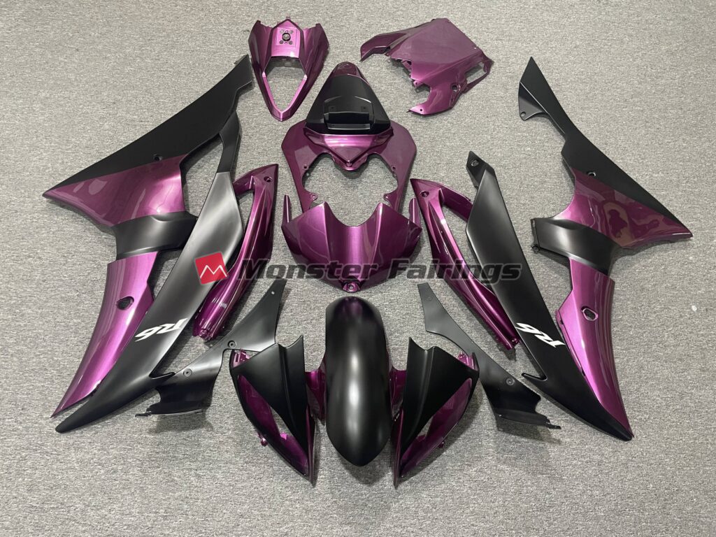 Yamaha R6 2008 - 2016 Light Purple Matte Black ABS fairings - custom motorcycle bodywork kit by Monster Fairings