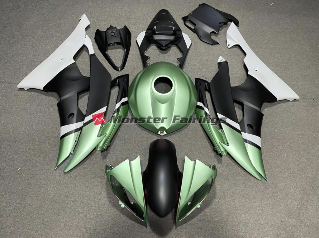 Yamaha R6 2008 - 2016 Matte Black Green ABS fairings - custom motorcycle bodywork kit by Monster Fairings