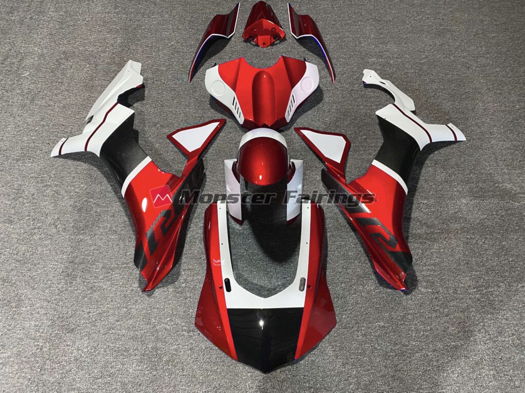Yamaha R1 2015 - 2019 Red Carbon Fiber Style Accents ABS fairings - custom motorcycle bodywork kit by Monster Fairings