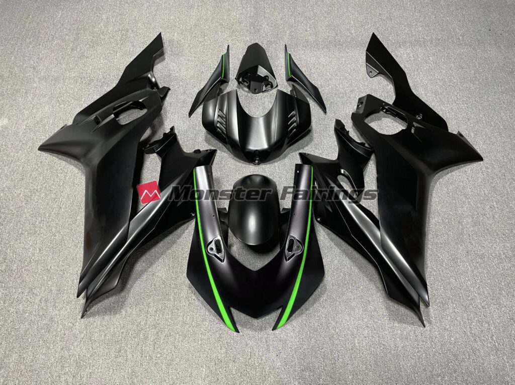 Yamaha R6 2017 - 2022 Matte Black Green Accents ABS fairings - custom motorcycle bodywork kit by Monster Fairings