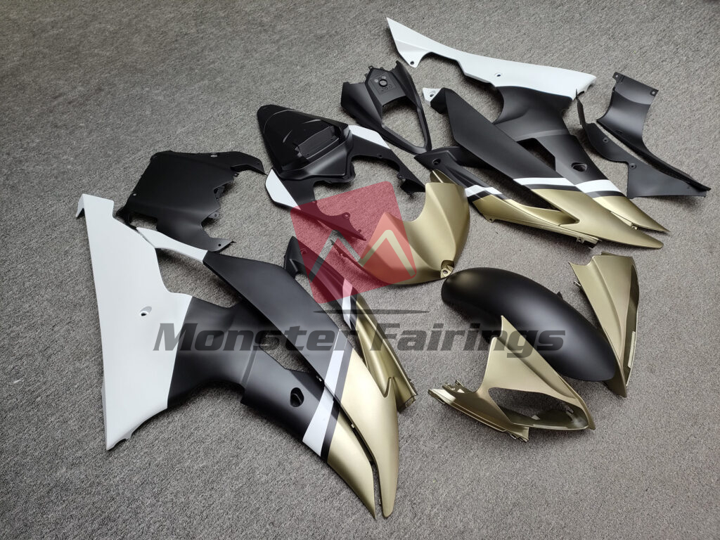 Matte Black & Gold White ABS fairings for Yamaha R6 2008 - 2016 - premium OEM fit kit by Monster Fairings