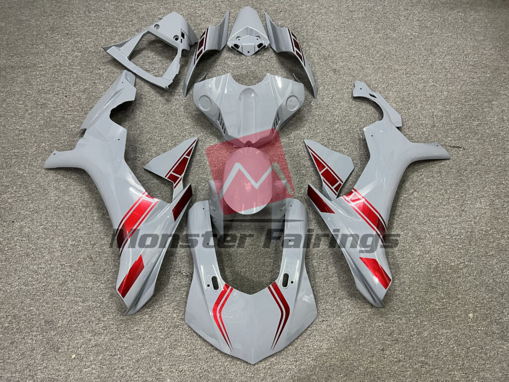 Yamaha R1 2015 - 2019 Nardo Gray Red Accents ABS fairings - custom motorcycle bodywork kit by Monster Fairings