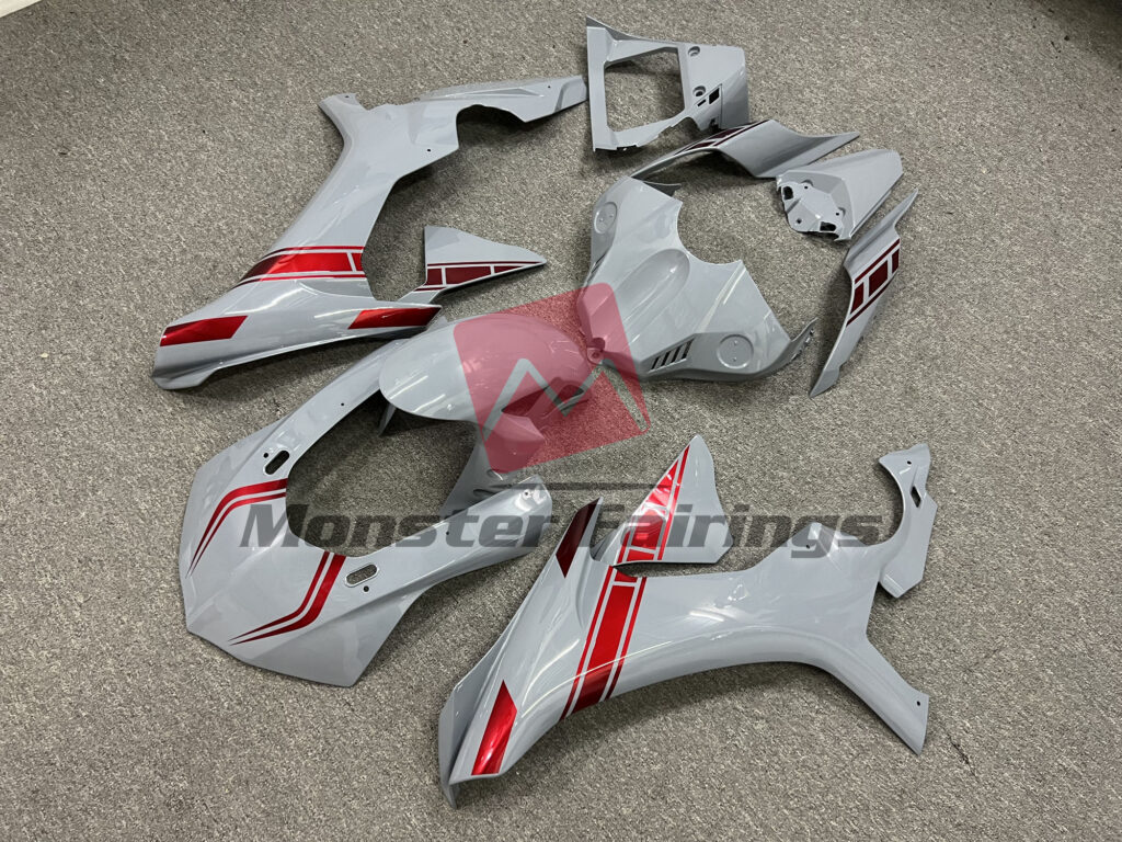 Nardo Gray Red Accents ABS fairings for Yamaha R1 2015 - 2019 - premium OEM fit kit by Monster Fairings