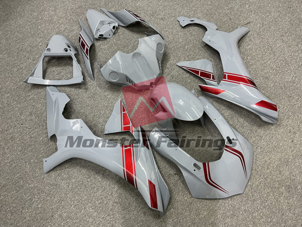 Yamaha R1 custom ABS fairings 2015 - 2019 in Nardo Gray Red Accents - durable replacement kit, Monster Fairings