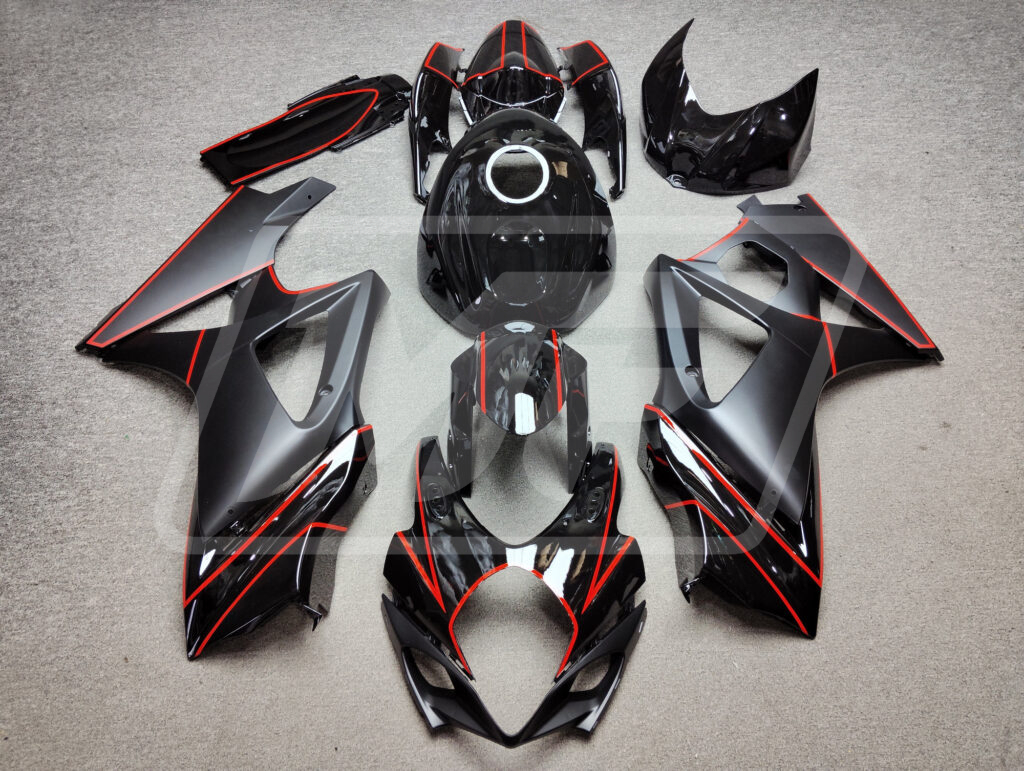 Suzuki GSXR 1000 2007 - 2008 Gloss & Matte Black Red ABS fairings - custom motorcycle bodywork kit by Monster Fairings