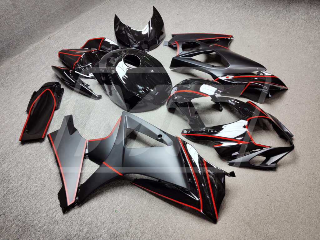 Suzuki GSXR 1000 custom ABS fairings 2007 - 2008 in Gloss & Matte Black Red - durable replacement kit, Monster Fairings