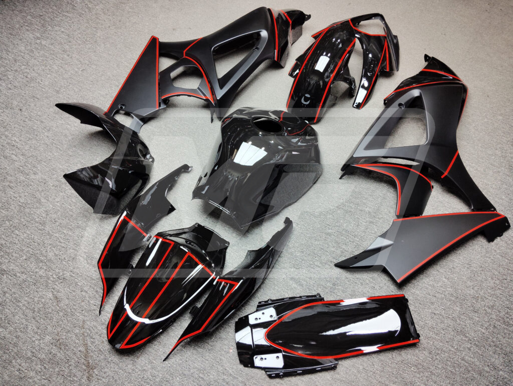 2007 - 2008 Suzuki GSXR 1000 Gloss & Matte Black Red fairing set - ABS injection, custom painted by Monster Fairings