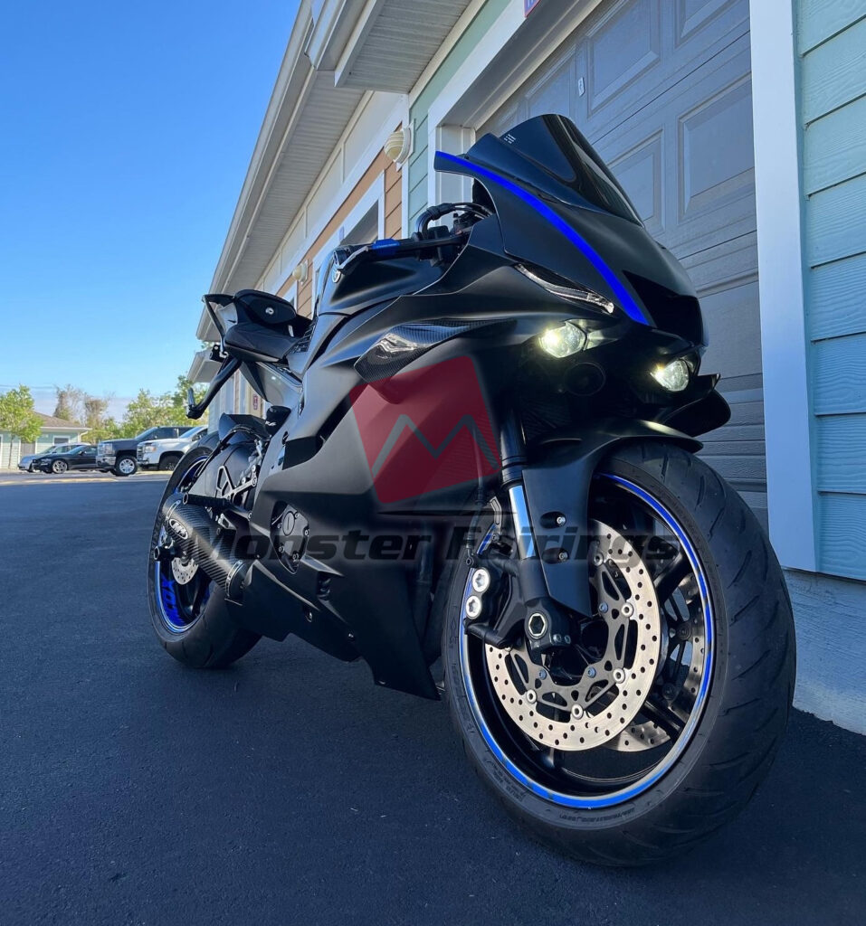Yamaha R6 2017 - 2022 ABS fairings, Matte Black Blue Accents - high - quality motorcycle kit by Monster Fairings