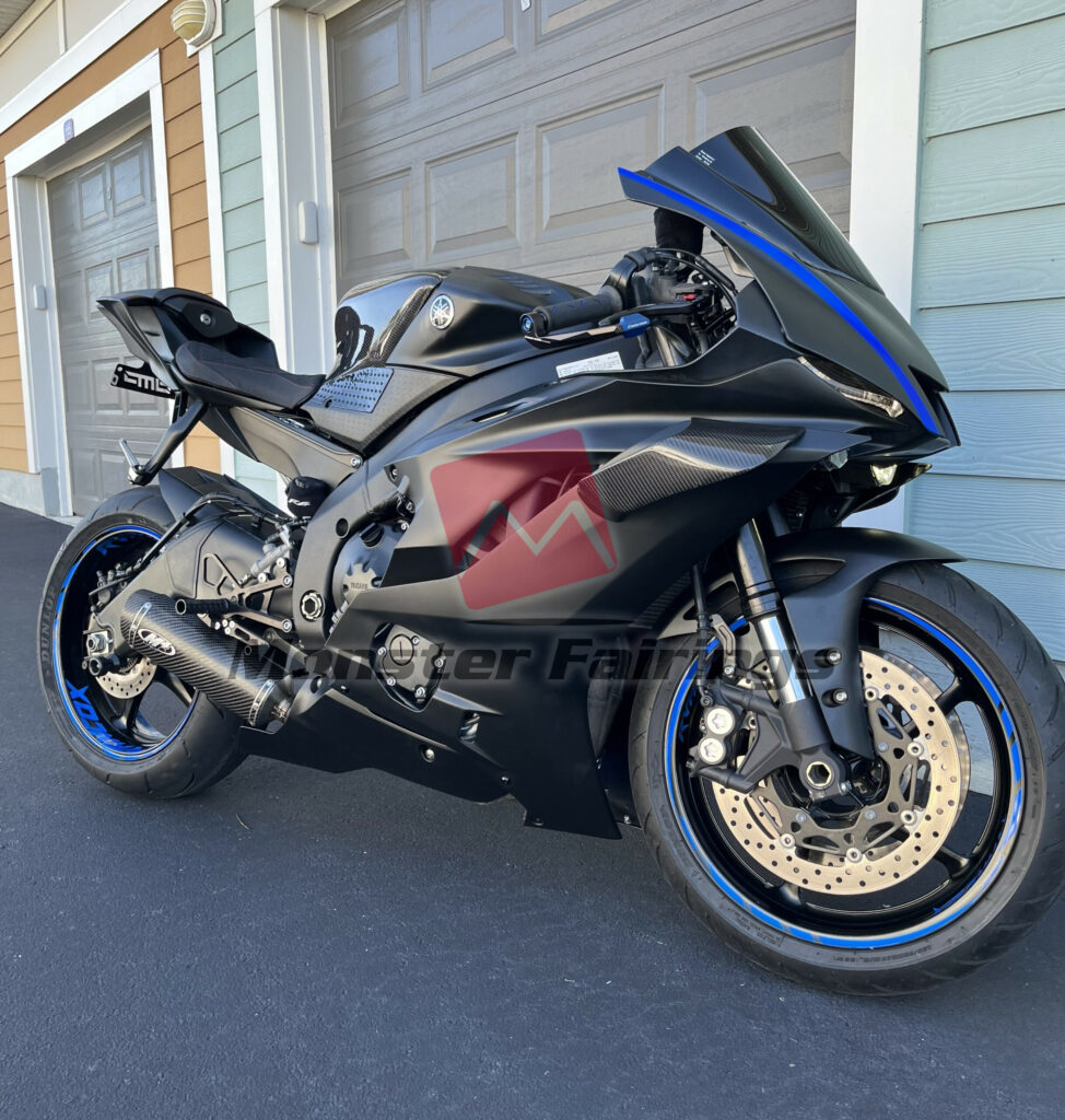 Monster Fairings ABS fairing kit for Yamaha R6 2017 - 2022 - Matte Black Blue Accents, precise OEM fit