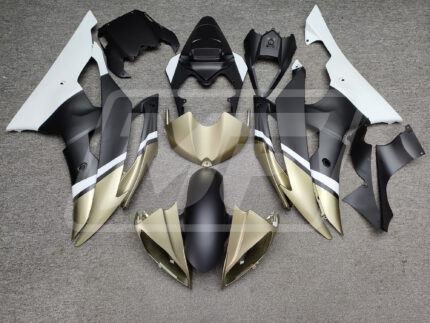 Yamaha R6 2008-2016 Matte Black & Gold with White ABS Fairings | Monster Fairings