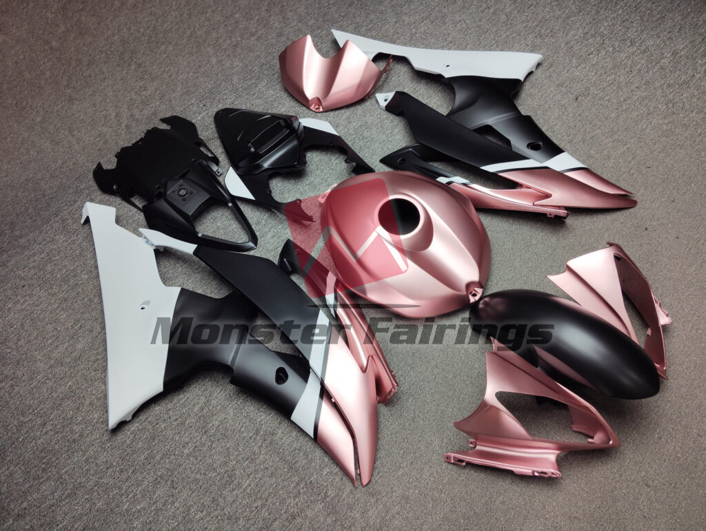 Yamaha R6 custom ABS fairings 2008 - 2016 in Matte Black & Rose Gold White - durable replacement kit, Monster Fairings
