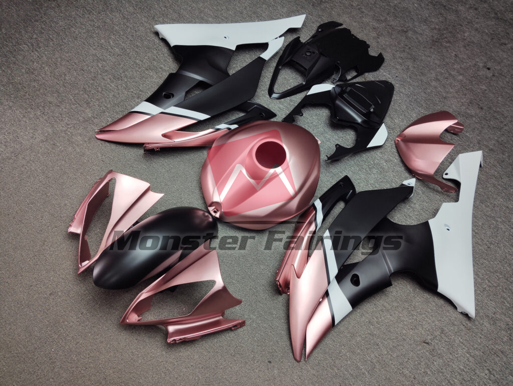 Matte Black & Rose Gold White ABS fairings for Yamaha R6 2008 - 2016 - premium OEM fit kit by Monster Fairings