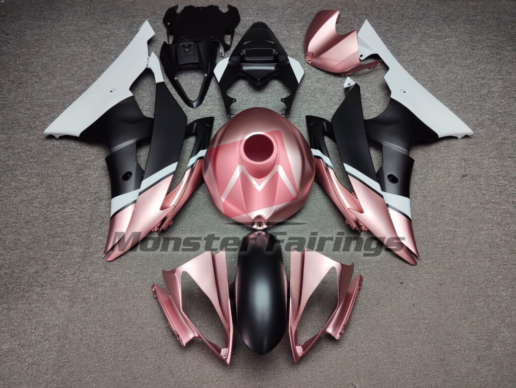 Yamaha R6 2008 - 2016 Matte Black & Rose Gold White ABS fairings - custom motorcycle bodywork kit by Monster Fairings