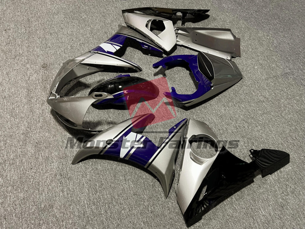 Gloss Silver & Black Blue ABS fairings for Yamaha R6 2003 - 2004 - premium OEM fit kit by Monster Fairings