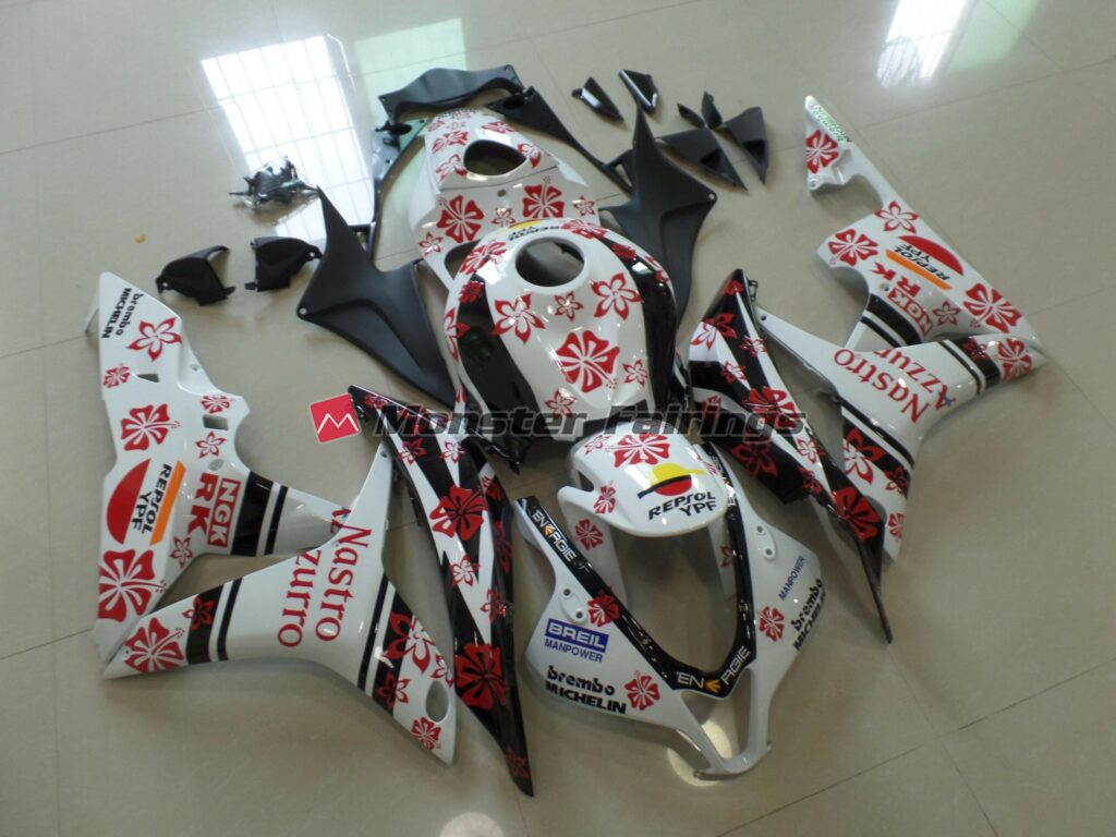 Honda CBR600RR 2007 - 2008 White Red Nastro Azzurro ABS fairings - custom motorcycle bodywork kit by Monster Fairings