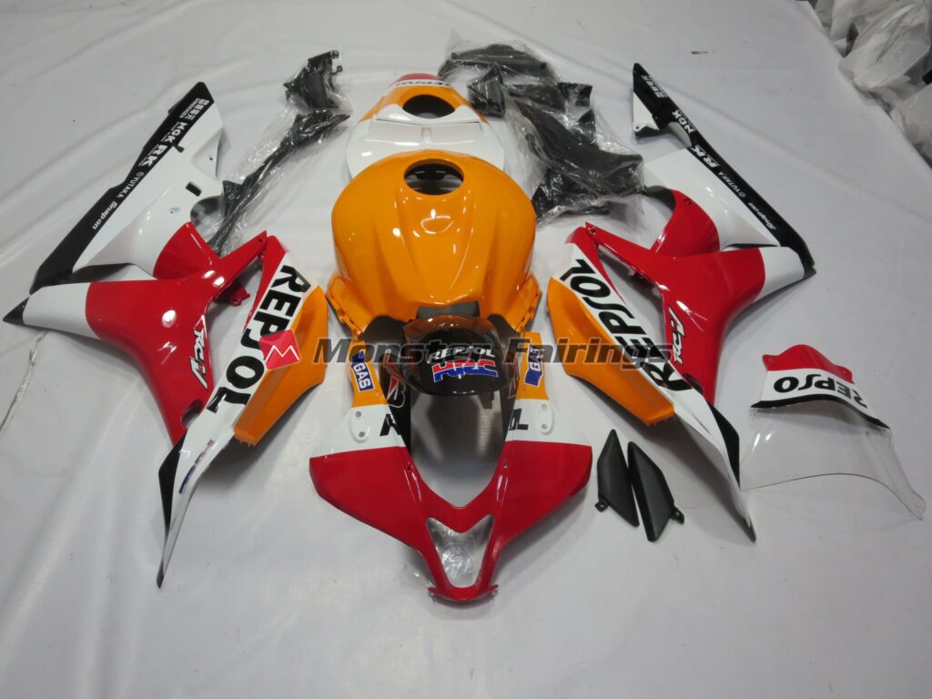 Honda CBR600RR 2007 - 2008 Light Orange White Repsol ABS fairings - custom motorcycle bodywork kit by Monster Fairings