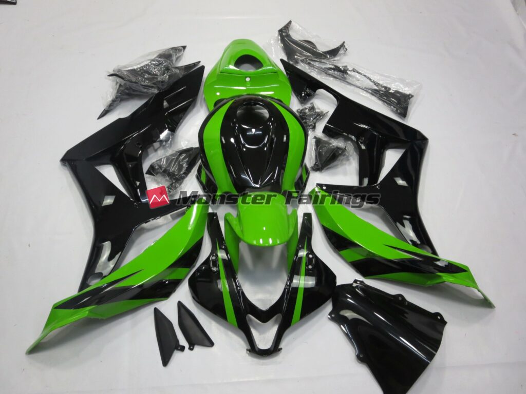 Honda CBR600RR 2007 - 2008 Vibrant Green and Black ABS fairings - custom motorcycle bodywork kit by Monster Fairings